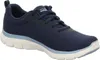 A single navy blue Skechers Flexapeal 4.0 Brilliant View shoe is shown from a side angle against a white background. Voir les images du produit