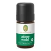 A product shot of a small bottle of essential oil with a black cap and a label. Podgląd zdjęcia produktu