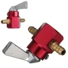 Two views of a red fuel shut-off valve with brass fittings and a silver lever. Produktbild-Vorschau