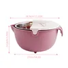 A pink and white multi-functional kitchen colander and bowl set with measurement markings. Produktbild-Vorschau