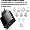 A close-up shot of a black USB charger with multiple ports, accompanied by diagrams illustrating its protective features. Anteprima dell’immagine prodotto