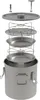An exploded view of a stainless steel smoker with its components laid out. Produktbild-Vorschau