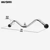 A chrome-plated SZ curl bar with black rubber grips and a central swivel attachment, shown with dimensions indicated by lines and text. Náhľad obrázku produktu