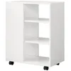 A white cabinet with shelves and a door on wheels. Náhled obrázku produktu