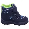 A single blue and green children's boot with a dinosaur pattern. Produktbild-Vorschau
