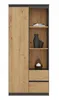 A tall, narrow cabinet with a wooden door on the left and open shelves and drawers on the right, against a white background. Anteprima dell’immagine prodotto