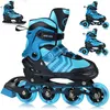 A collage of inline skates and ice skates, with a main focus on a pair of blue and black inline skates. Náhľad obrázku produktu