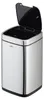 A silver automatic trash can with its lid open, shown from a slightly elevated front-left angle against a white background. Podgląd zdjęcia produktu