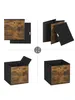 A collage of four images showing the assembly steps of a storage box. Produktbild-Vorschau