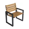 A product shot of a chair with a wooden seat and backrest and black metal legs, isolated on a white background. Náhled obrázku produktu