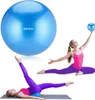 A collage of images showing a blue gymnastikball and two women using smaller blue balls for fitness exercises. Náhľad obrázku produktu