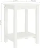A white wooden nightstand with two shelves, shown from the front with dimensions indicated by measurement lines and text. Produktbild-Vorschau