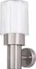 A modern outdoor wall light with a brushed metal base and a clear glass shade with a white diffuser inside. Produktbild-Vorschau
