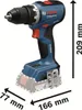 A Bosch cordless drill with dimensions indicated. Náhled obrázku produktu
