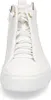 A close-up, front-facing view of a white high-top sneaker. Voir les images du produit