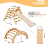 Product specifications and dimensions for a wooden climbing toy set. Produktbild-Vorschau