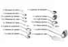 A collection of cutlery and serving utensils laid out with labels. Voir les images du produit