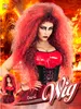 A woman wearing a devil costume with a large red wig, posing in front of a fiery background. Anteprima dell’immagine prodotto