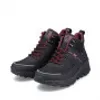 A pair of black hiking boots with red laces, shown from a slightly angled front view against a white background. Produktbild-Vorschau