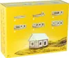 The image shows the packaging of a wooden building block set, with illustrations of the building process and the final product. Anteprima dell’immagine prodotto
