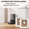 A robot vacuum cleaner and its dust bags are displayed on a wooden floor in front of a cabinet. Produktbild-Vorschau