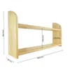 A wooden shelf unit with dimensions indicated by measurement lines and text. Voir les images du produit