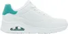 A side view of a white Skechers Uno sneaker with teal accents. Anteprima dell’immagine prodotto