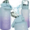 Collage of motivational water bottles with time markings and straws, with water splashes. Produktbild-Vorschau