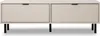 A front view of a beige TV cabinet with black legs. Podgląd zdjęcia produktu