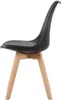 A side view of a black chair with wooden legs on a white background. Voir les images du produit