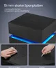 A collage of images showing a black nightstand with blue LED lighting, a hand cleaning the surface, and a key scratching the surface. Produktbild-Vorschau