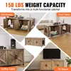 A collage of images showing a wooden cabinet in different configurations and settings, including as a cat house, end table, coffee table, and TV stand. Produktbild-Vorschau