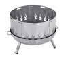 A stainless steel fire pit with a laser-cut flame design. Produktbild-Vorschau