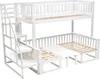 A white bunk bed with stairs and a pull-out sofa/bed. Produktbild-Vorschau