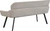 A rear view of a taupe upholstered bench with black legs against a white background. Produktbild-Vorschau