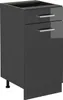 A dark gray kitchen base cabinet with two drawers and silver handles, shown from a three-quarter front view on a white background. Voir les images du produit