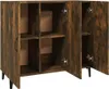 An open wooden sideboard with multiple compartments and shelves. Anteprima dell’immagine prodotto