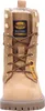 A front view of a tan lace-up boot with a white background. Voir les images du produit
