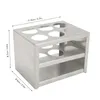 A stainless steel test tube rack with dimensions indicated. Náhľad obrázku produktu