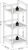 A line drawing of a three-tiered bamboo shelf unit with dimensions and weight capacity indicated. Produktbild-Vorschau