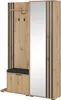 A modern hallway wardrobe with a mirror, coat hooks, a bench, and shoe storage. Produktbild-Vorschau