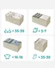 Collage of four storage organizers filled with different clothing items, with icons and quantity suggestions. Produktbild-Vorschau