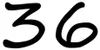 The image shows the numbers 36 in black, handwritten font on a white background. Produktbild-Vorschau