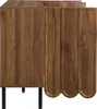 A side view of a modern wooden sideboard with wavy doors and black metal legs. Voir les images du produit