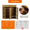 A shoe cabinet with size charts and a close-up of shoes being placed inside. Produktbild-Vorschau