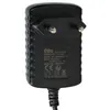 A close-up view of a black AC/DC adapter with visible text and symbols. Produktbild-Vorschau