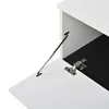 Close-up view of an open cabinet door with hinges and a support strut. Anteprima dell’immagine prodotto