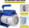 A close-up marketing image of a blue and silver vacuum pump, with text overlays highlighting its features. Náhled obrázku produktu