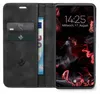 A black flip-style phone case with card slots and a phone displaying the time and date. Produktbild-Vorschau