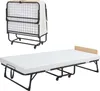 A folded and an unfolded portable bed with a mattress. Produktbild-Vorschau